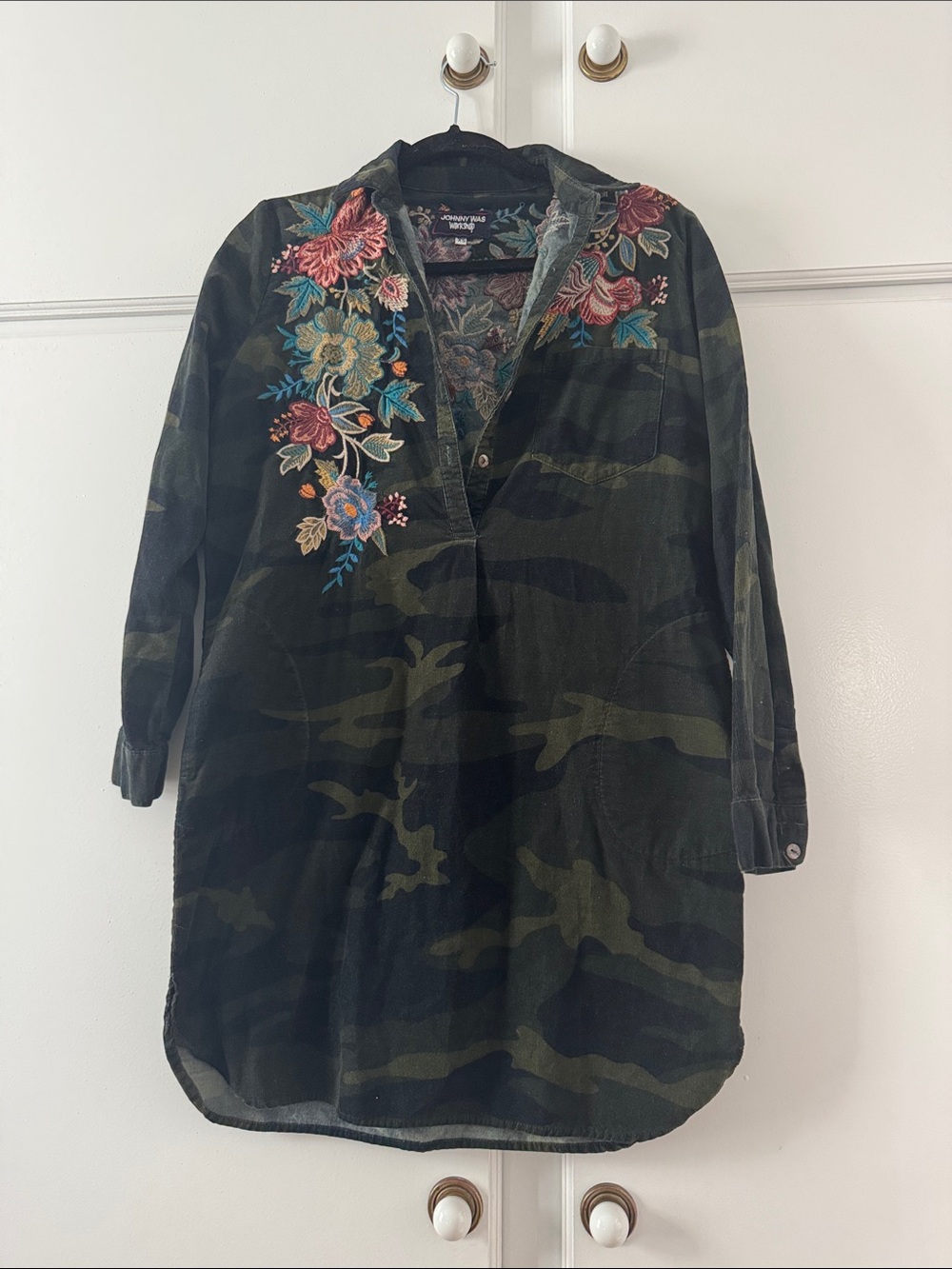 Embroidered Camo Tunic with Floral Detail